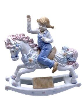 VTG Paul Sebastian 1991 Porcelain Girl On Rocking Horse Baby Childs Room Decor